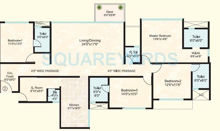 Floor plan of 3 BHK 1818 Sq. Ft. Apartment in Sheth Vasant Oasis, Mumbai