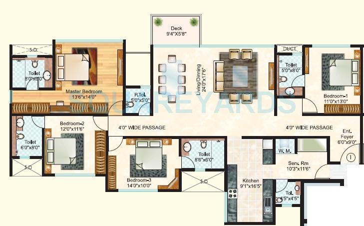 Floor plan of 4 BHK 1820 Sq. Ft. Apartment in Sheth Vasant Oasis, Mumbai