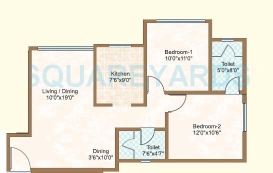 2 BHK 853 Sq. Ft. Apartment