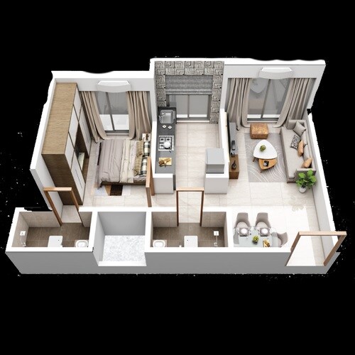 Floor plan of 1 BHK 379 Sq. Ft. Apartment in Shiddhivinayak Omkaar Solitaire, Mumbai