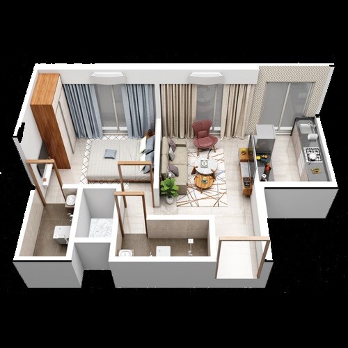 Floor plan of 1 BHK 423 Sq. Ft. Apartment in Shiddhivinayak Omkaar Solitaire, Mumbai