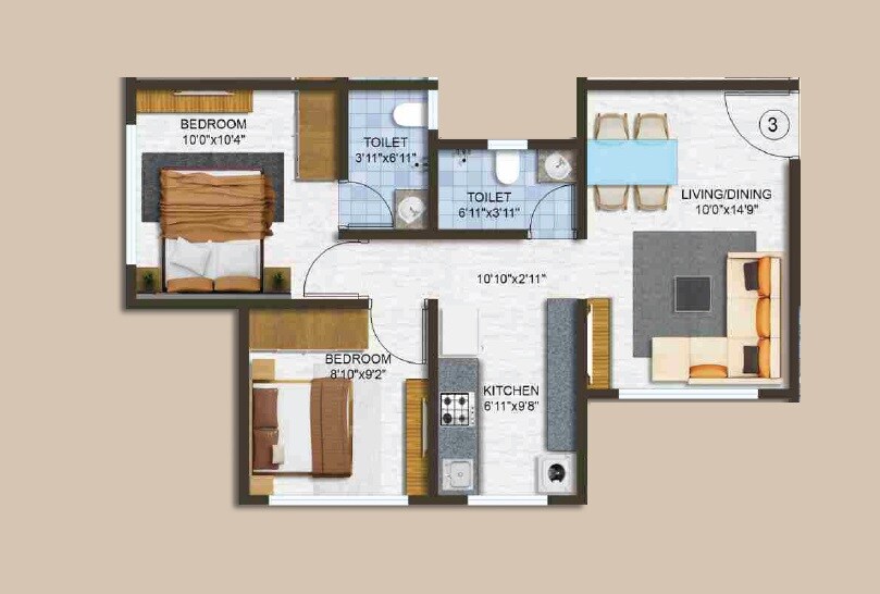 2 BHK 674 Sq. Ft. Apartment