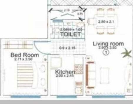 Floor plan of 1 BHK 339 Sq. Ft. Apartment in Shining Gulmohar Terrace, Mumbai