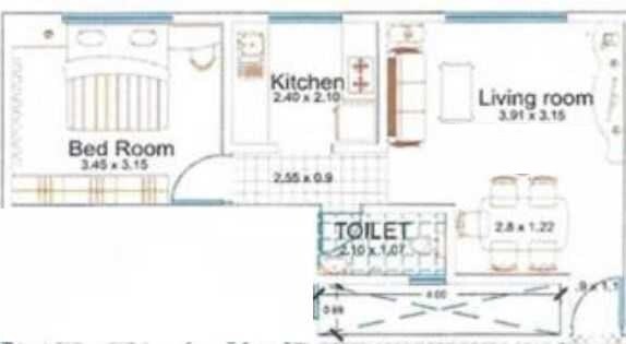 Floor plan of 1 BHK 409 Sq. Ft. Apartment in Shining Gulmohar Terrace, Mumbai