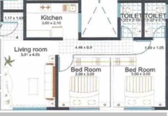 Floor plan of 2 BHK 452 Sq. Ft. Apartment in Shining Gulmohar Terrace, Mumbai