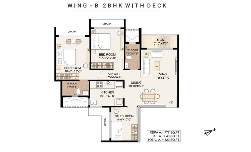 Floor plan of 2 BHK 777 Sq. Ft. Apartment in Shirodkar Ganesh Dham, Mumbai