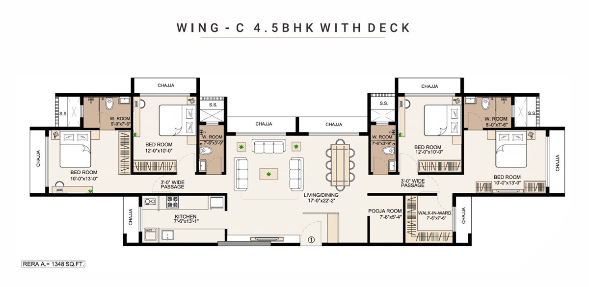 Floor plan of 4 BHK 1348 Sq. Ft. Apartment in Shirodkar Ganesh Dham, Mumbai