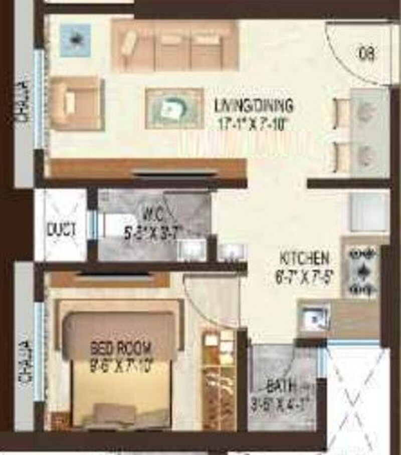 Floor plan of 1 BHK 446 Sq. Ft. Apartment in Shiv Ashtavinayak Apartments, Mumbai
