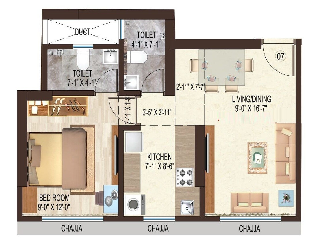 Floor plan of 1 BHK 469 Sq. Ft. Apartment in Shiv Ashtavinayak Apartments, Mumbai