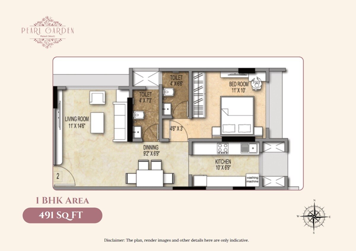 Floor plan of 1 BHK 491 Sq. Ft. Apartment in Shiv Pearl Gardens, Mumbai