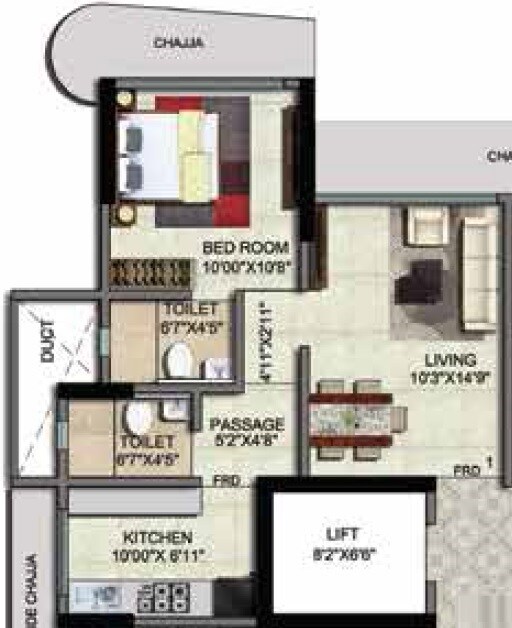 Floor plan of 1 BHK 450 Sq. Ft. Apartment in Shiv Shakti Tower 28, Mumbai