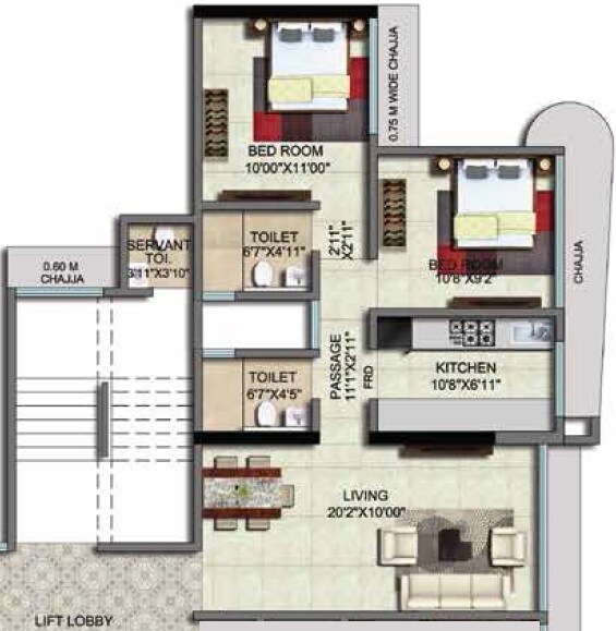 Floor plan of 2 BHK 691 Sq. Ft. Apartment in Shiv Shakti Tower 28, Mumbai