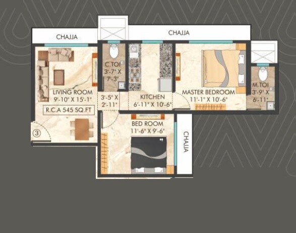 Floor plan of 2 BHK 545 Sq. Ft. Apartment in Shiv Tapasya Apartment, Mumbai