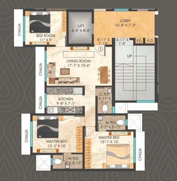 Floor plan of 3 BHK 783 Sq. Ft. Apartment in Shiv Tapasya Apartment, Mumbai