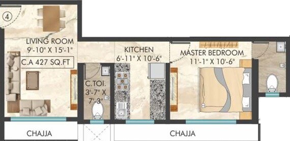 Floor plan of 1 BHK 427 Sq. Ft. Apartment in Shiv Tapasya CHS, Mumbai