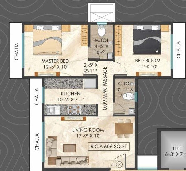 Floor plan of 2 BHK 541 Sq. Ft. Apartment in Shiv Tapasya CHS, Mumbai