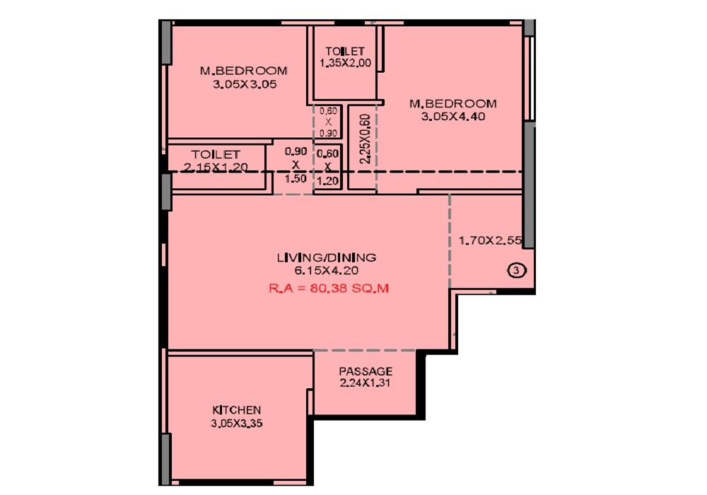Floor plan of 2 BHK 865 Sq. Ft. Apartment in Shiva Shiv Aashray, Mumbai