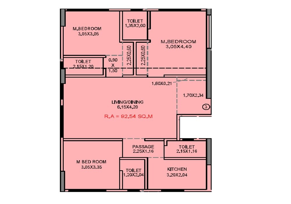 3 BHK 996 Sq. Ft. Apartment