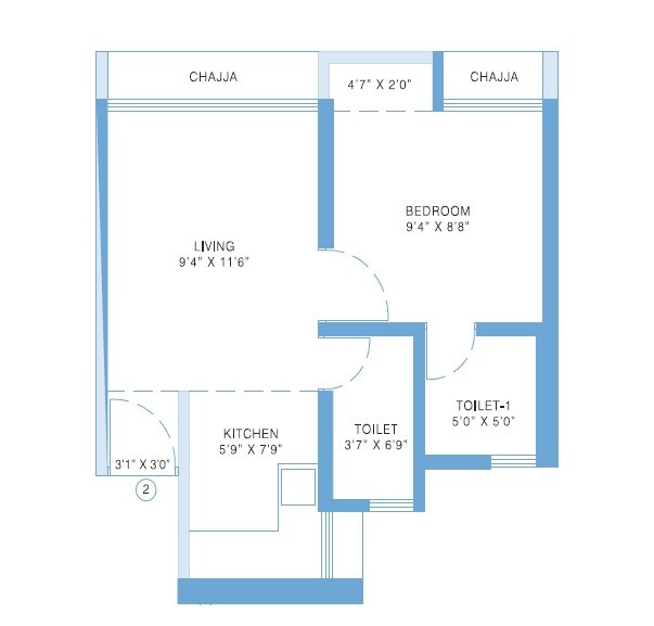 Floor plan of 1 BHK 322 Sq. Ft. Apartment in Shivalik Bandra North Gulmohar Avenue, Mumbai