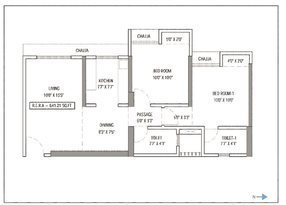 Floor plan of 2 BHK 641 Sq. Ft. Apartment in Shivalik Bandra North Gulmohar Avenue, Mumbai