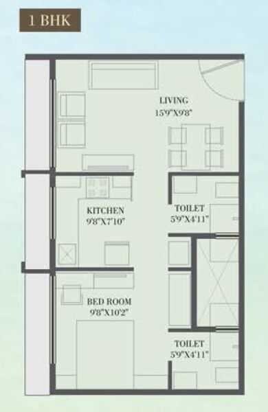 Floor plan of 1 BHK Apartment - 357 sq. ft. in Shivam Aspire, Mumbai