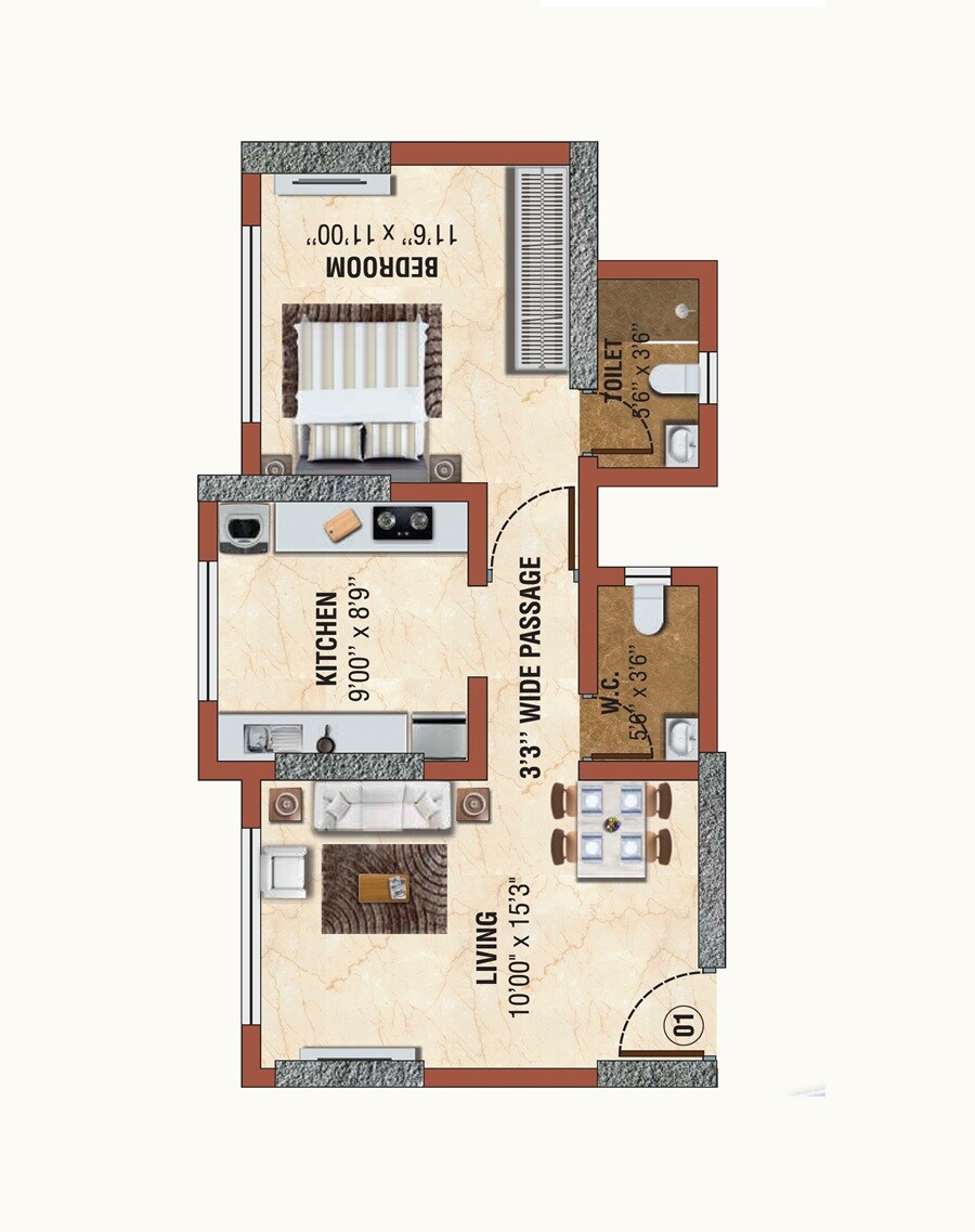 Floor plan of 1 BHK 392 Sq. Ft. Apartment in Shivam Nirlon Employees CHSL, Mumbai