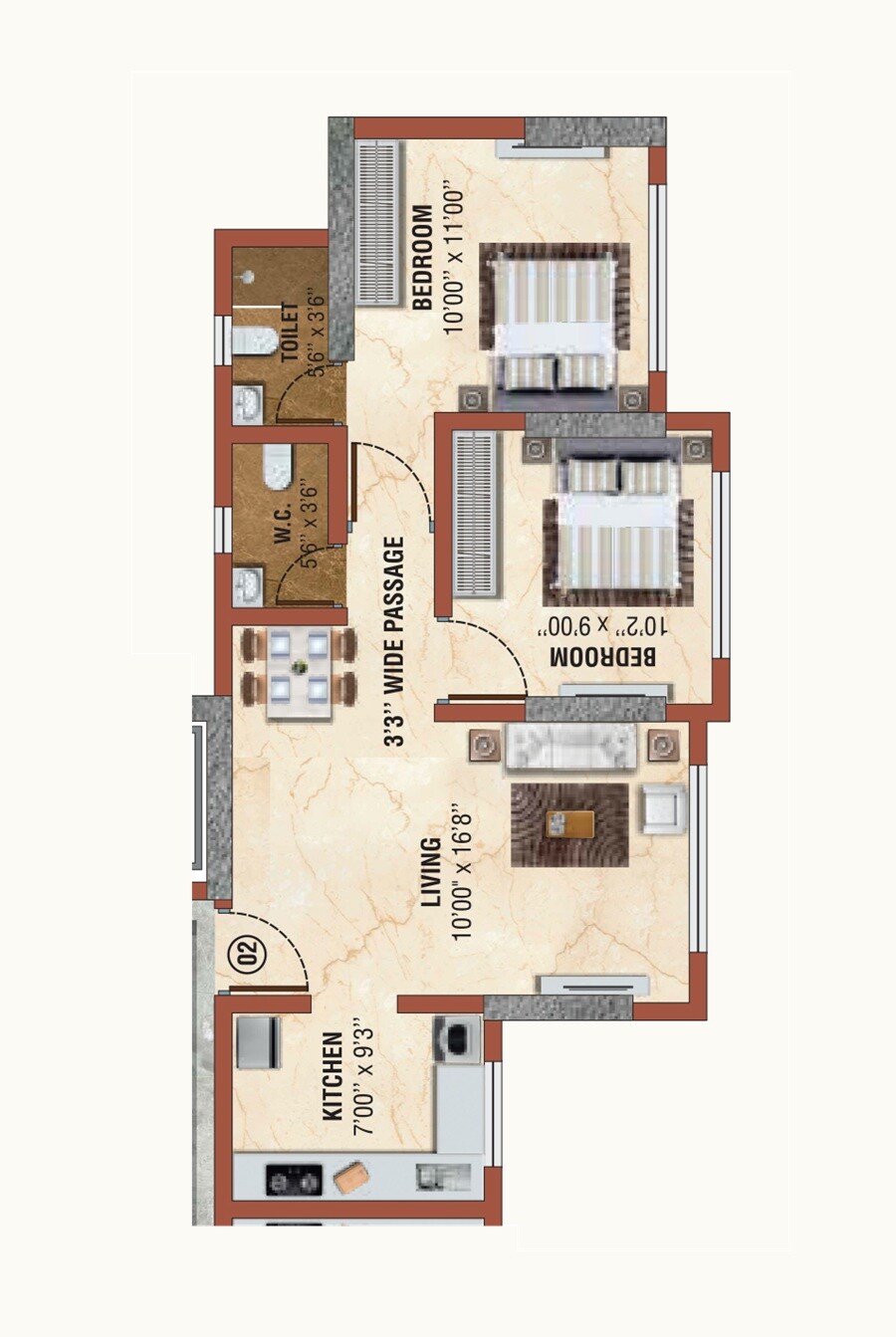Floor plan of 2 BHK 495 Sq. Ft. Apartment in Shivam Nirlon Employees CHSL, Mumbai