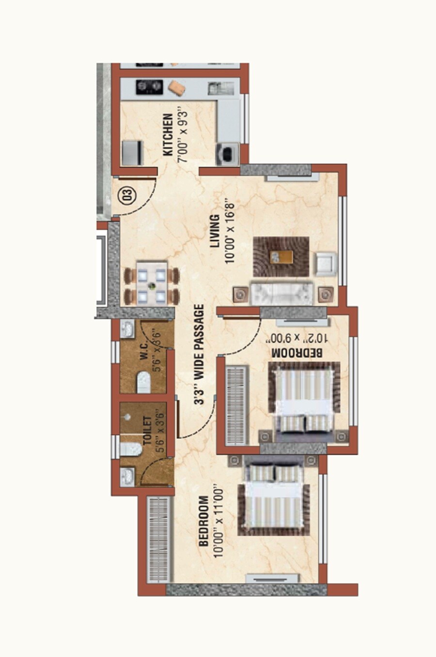 Floor plan of 2 BHK 632 Sq. Ft. Apartment in Shivam Nirlon Employees CHSL, Mumbai