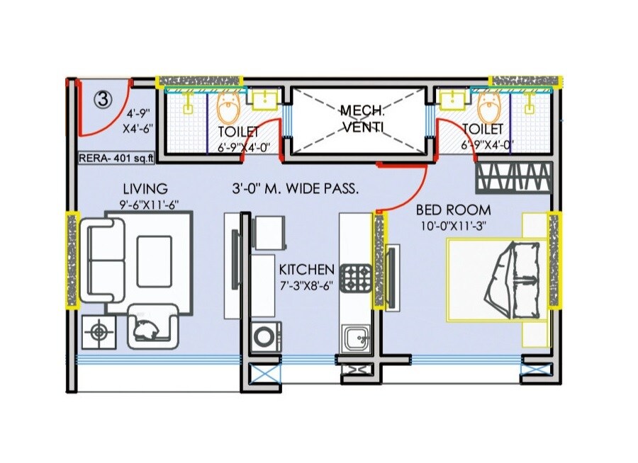 Floor plan of 1 BHK 401 Sq. Ft. Apartment in Shivam Parivar Prabhat, Mumbai