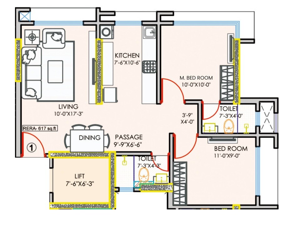 Floor plan of 2 BHK 673 Sq. Ft. Apartment in Shivam Parivar Prabhat, Mumbai