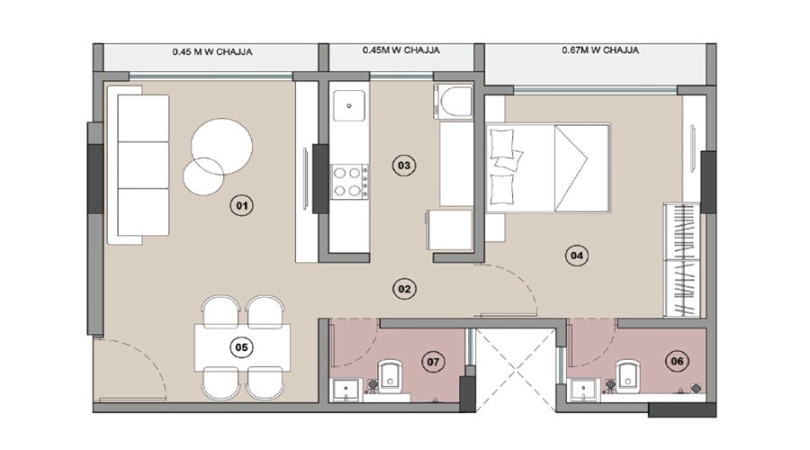 Floor plan of 1 BHK 466 Sq. Ft. Apartment in Shivam Sunview, Mumbai