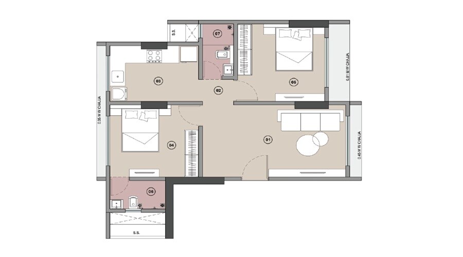 Floor plan of 2 BHK 600 Sq. Ft. Apartment in Shivam Sunview, Mumbai