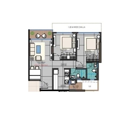 Floor plan of 2 BHK 706 Sq. Ft. Apartment in Shivani Rudram, Mumbai