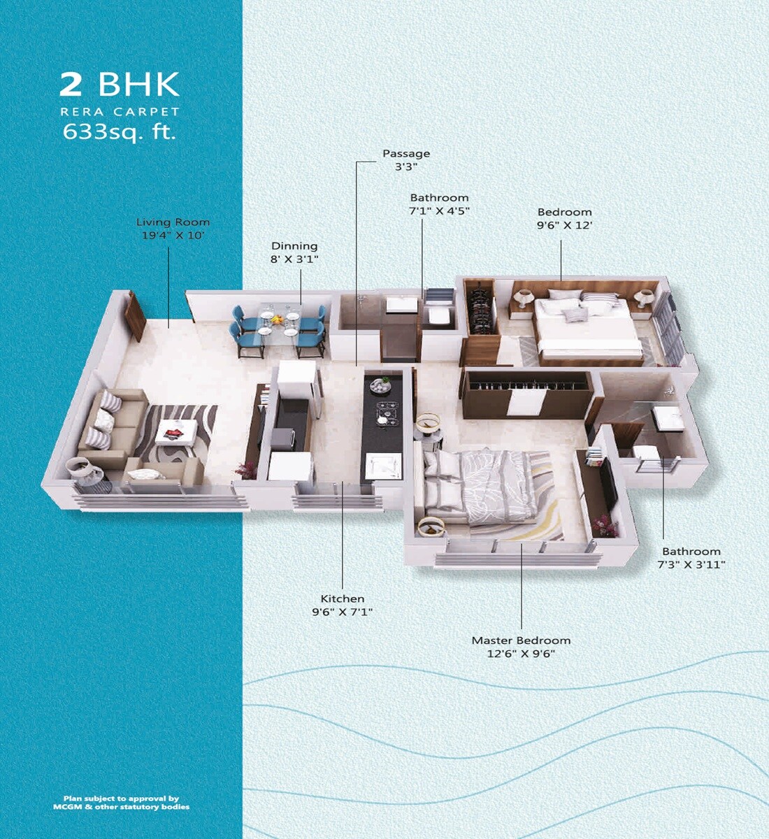 Floor plan of 2 BHK 633 Sq. Ft. Apartment in Shivoham Avyukta Breeze, Mumbai