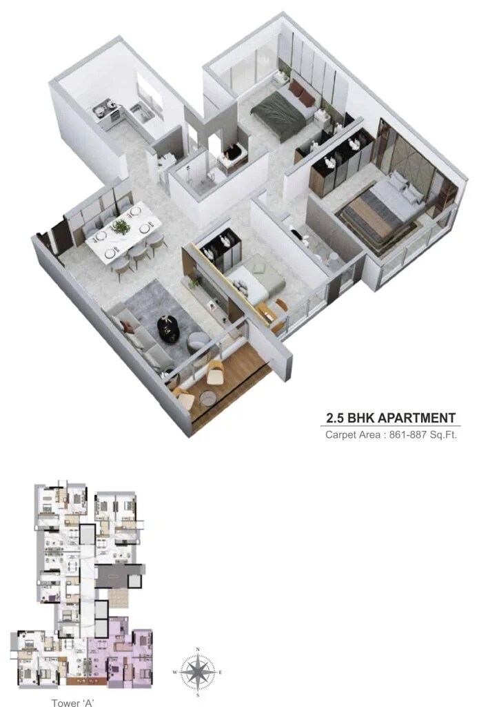 3 BHK 861 Sq. Ft. Apartment