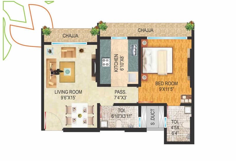 Floor plan of 1 BHK 401 Sq. Ft. Apartment in Shivraj Heights Apartments, Mumbai
