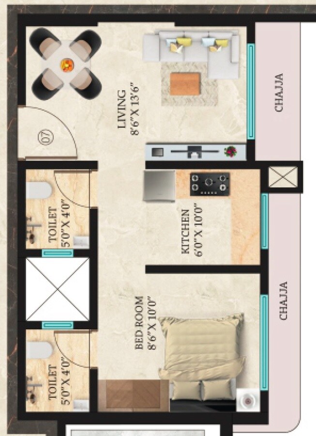 Floor plan of 1 BHK 318 Sq. Ft. Apartment in Shraddha Amaan Heights, Mumbai
