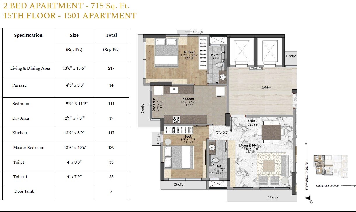 2 BHK 715 Sq. Ft. Apartment