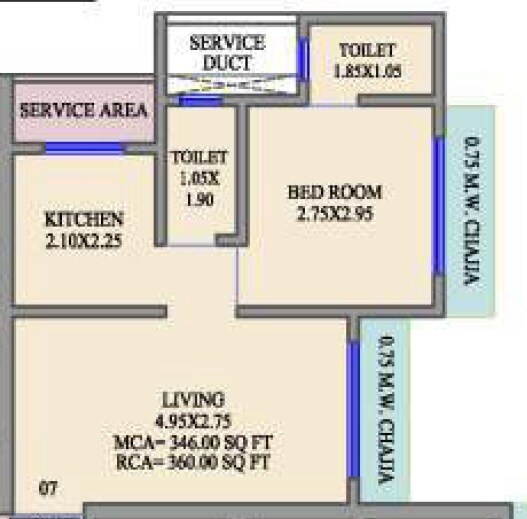 Floor plan of 1 BHK 360 Sq. Ft. Apartment in Shraddha Classic, Mumbai
