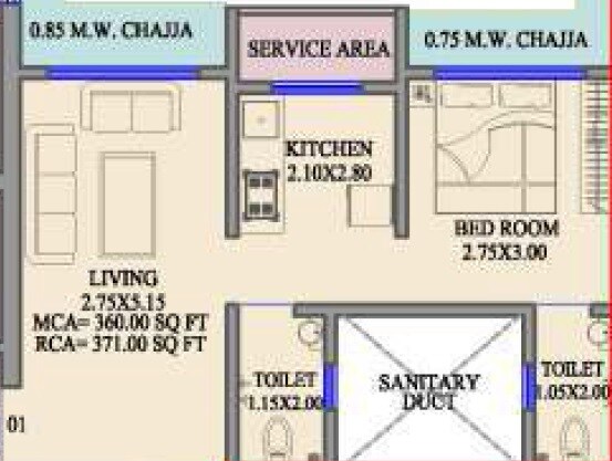Floor plan of 1 BHK 371 Sq. Ft. Apartment in Shraddha Classic, Mumbai
