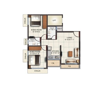 Floor plan of 2 BHK 835 Sq. Ft. Apartment in Shraddha David Chawl, Mumbai