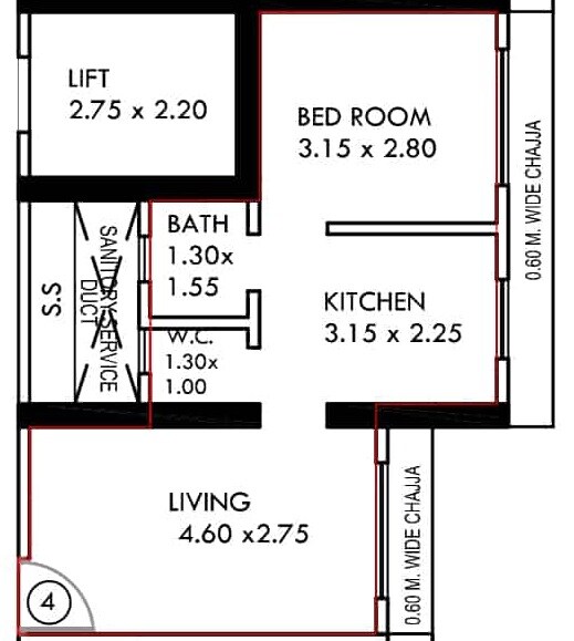 Floor plan of 1 BHK 349 Sq. Ft. Apartment in Shraddha Evoque, Mumbai