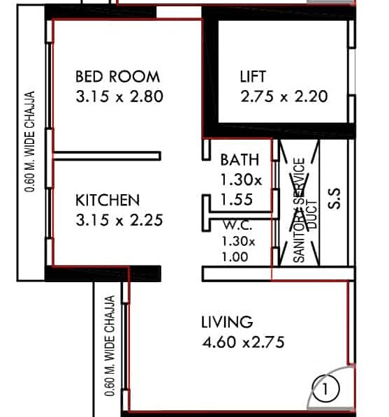 Floor plan of 1 BHK 415 Sq. Ft. Apartment in Shraddha Evoque, Mumbai