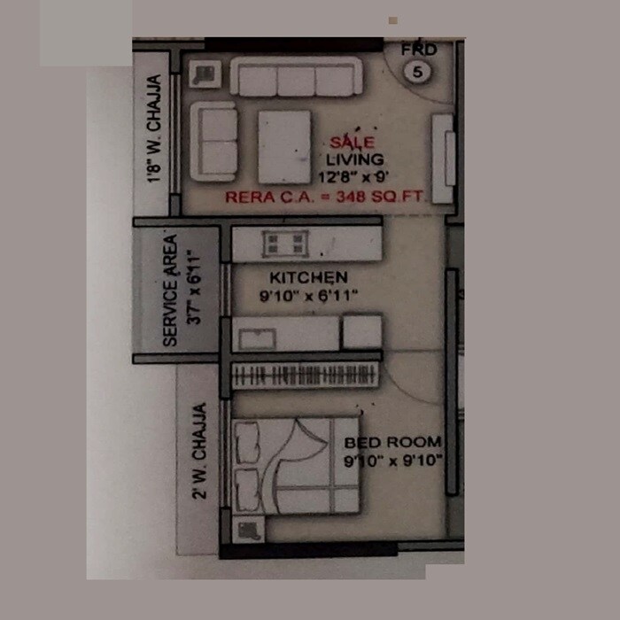 Floor plan of 1 BHK 348 Sq. Ft. Apartment in Shraddha Imperia, Mumbai