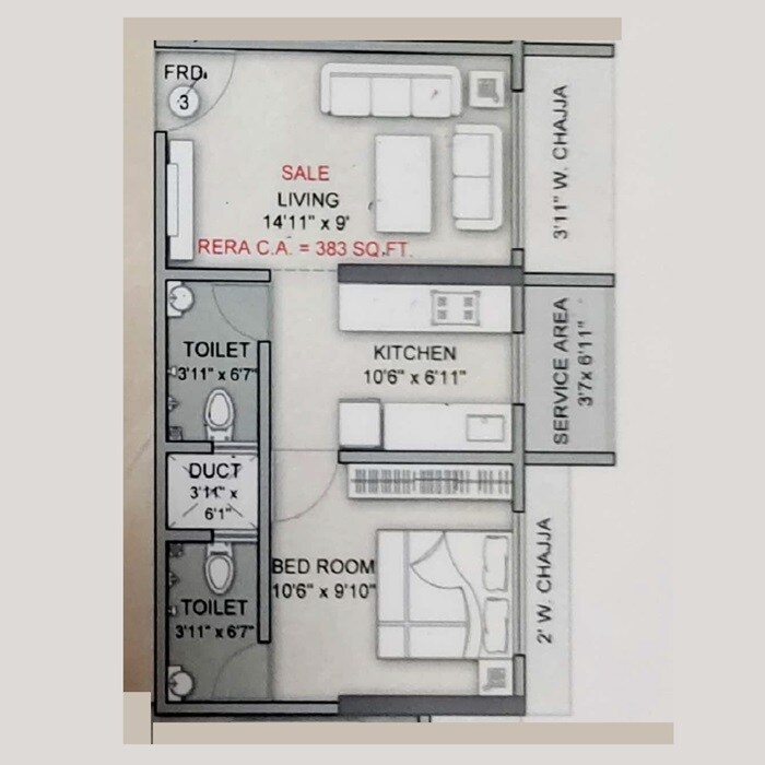 Floor plan of 1 BHK 383 Sq. Ft. Apartment in Shraddha Imperia, Mumbai