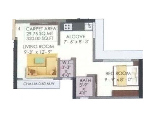 Floor plan of 1 BHK 313 Sq. Ft. Apartment in Shraddha Nipun Galaxy, Mumbai