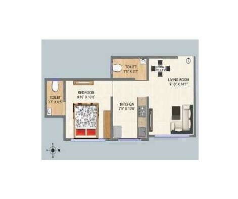 Floor plan of 1 BHK 338 Sq. Ft. Apartment in Shraddha Orchid Avenue, Mumbai