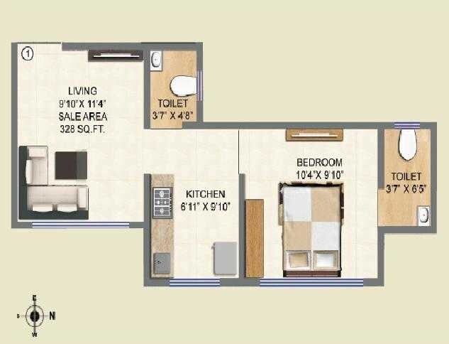 Floor plan of 1 BHK 344 Sq. Ft. Apartment in Shraddha Orchid Avenue, Mumbai