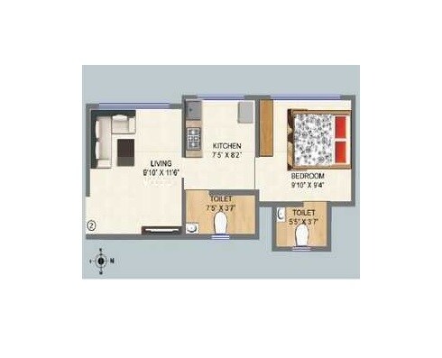 Floor plan of 1 BHK 393 Sq. Ft. Apartment in Shraddha Orchid Avenue, Mumbai