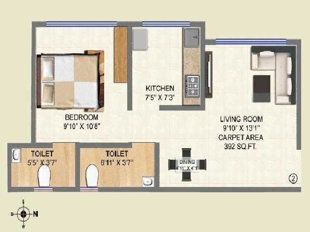 Floor plan of 1 BHK 409 Sq. Ft. Apartment in Shraddha Orchid Avenue, Mumbai